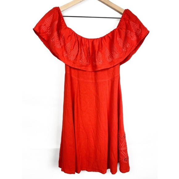 Sugarlips Off The Shoulder Embroidered Floral Ruffle Mini Dress, Red - Size S - Picture 7 of 9